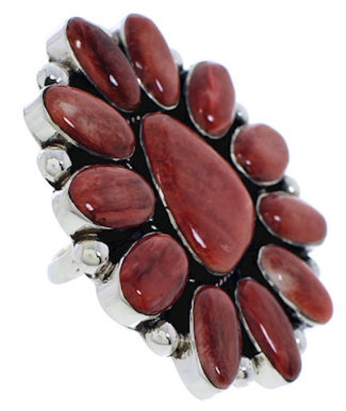 Large Statement Red Oyster Silver Southwest Ring Size 8-3/4 YX36026